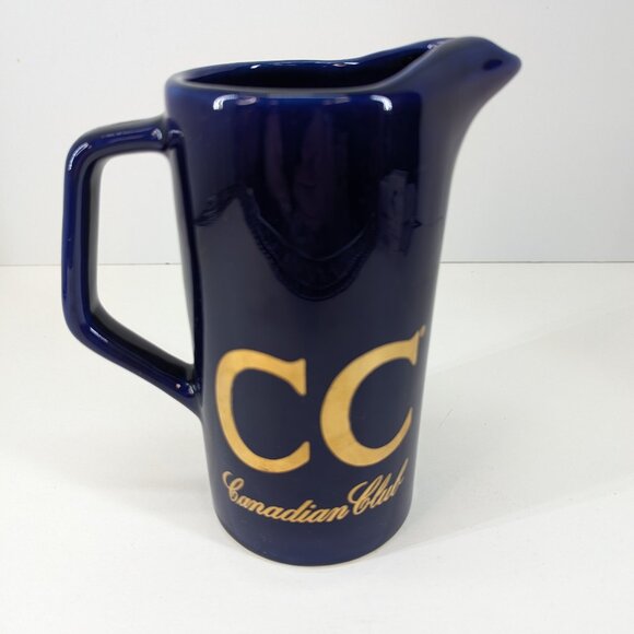 CC Canadian Club Cobalt Blue with Gold Accent Advertising Pub Jug Water Jug - Picture 1 of 6